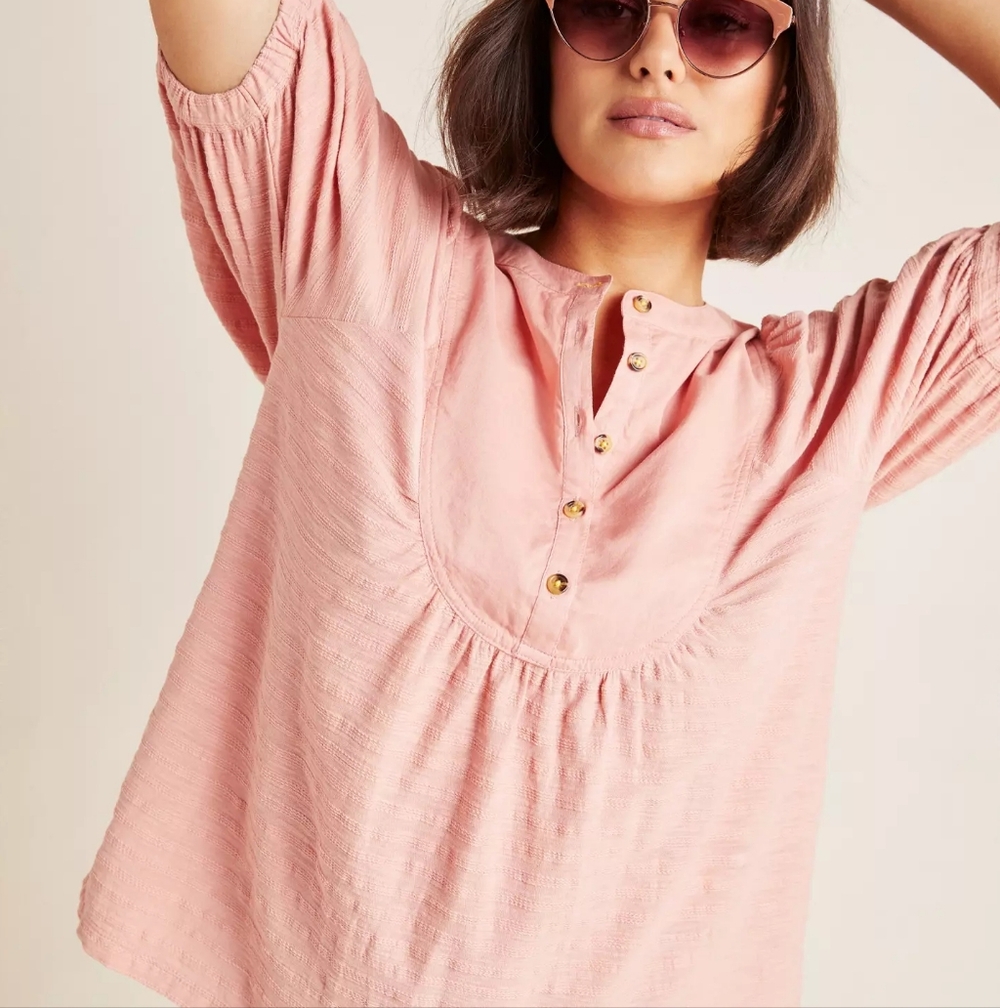 Anthropologie Elinor Textured Top Pink Small